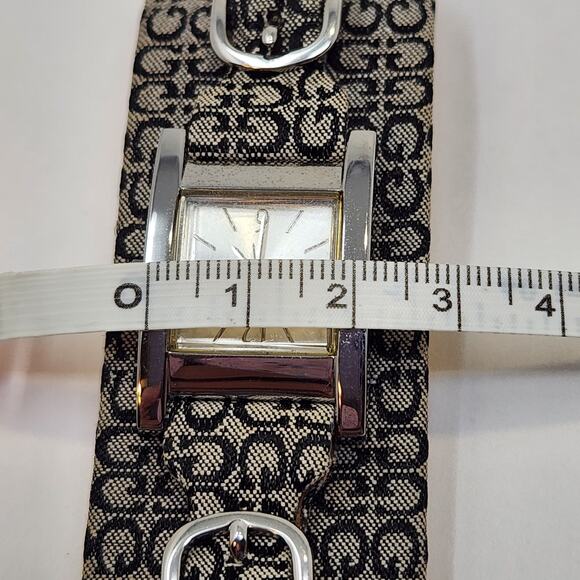 Guess Black Gray Logo Jacquard Cuff Watch Wristwatch Womens Buckle Strap Works - Picture 7 of 7